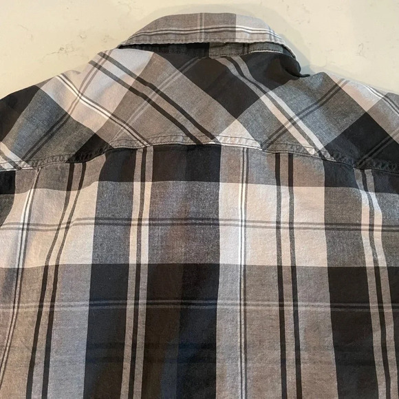 Columbia Short Sleeve Regular Fit Button Down Plaid Cotton Shirt Grey + Wht Sz S - Picture 9 of 12